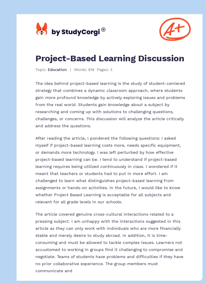 Project-Based Learning Discussion. Page 1