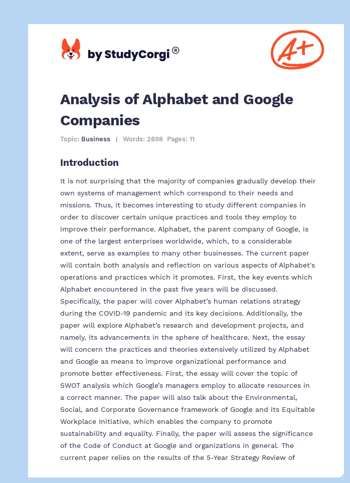 Analysis of Alphabet and Google Companies. Page 1