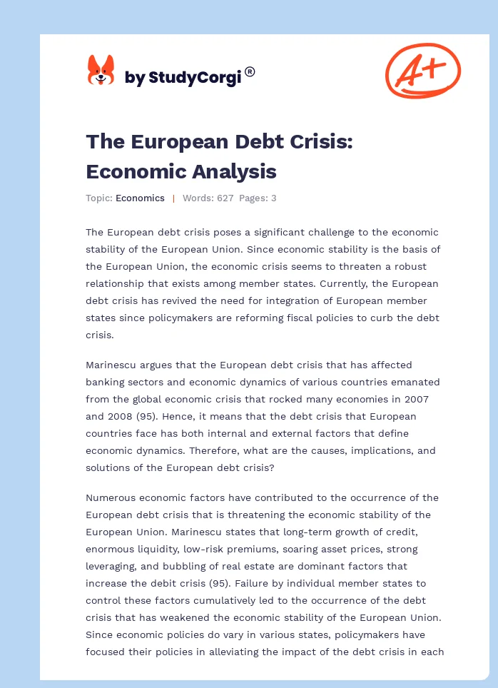The European Debt Crisis: Economic Analysis. Page 1