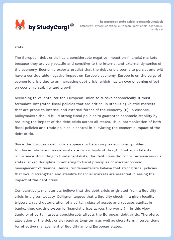 The European Debt Crisis: Economic Analysis. Page 2