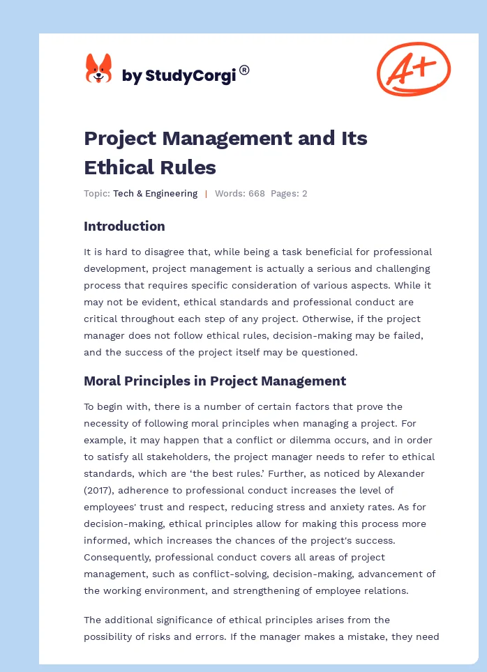 Project Management and Its Ethical Rules. Page 1