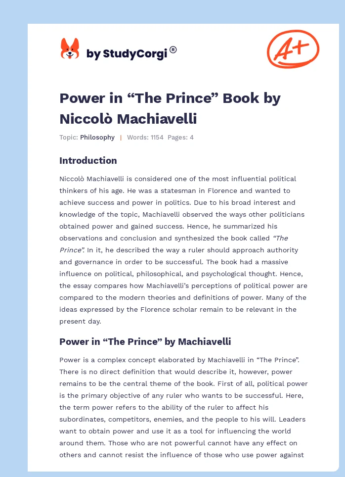 Power in “The Prince” Book by Niccolò Machiavelli. Page 1