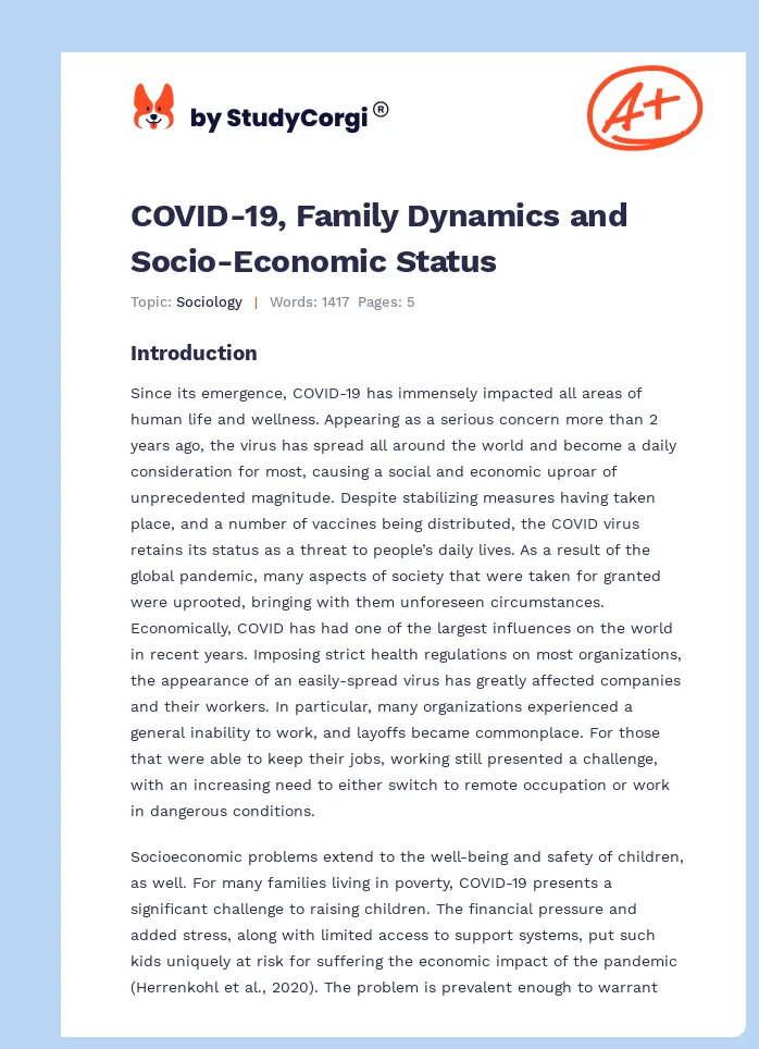 COVID-19, Family Dynamics and Socio-Economic Status. Page 1