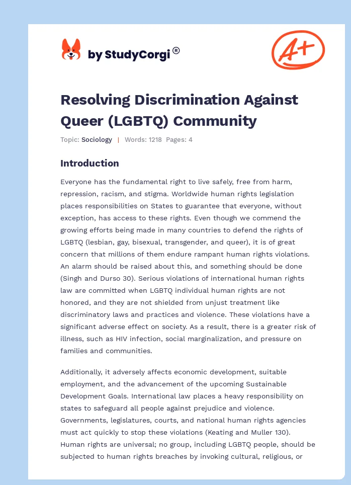 Resolving Discrimination Against Queer (LGBTQ) Community. Page 1