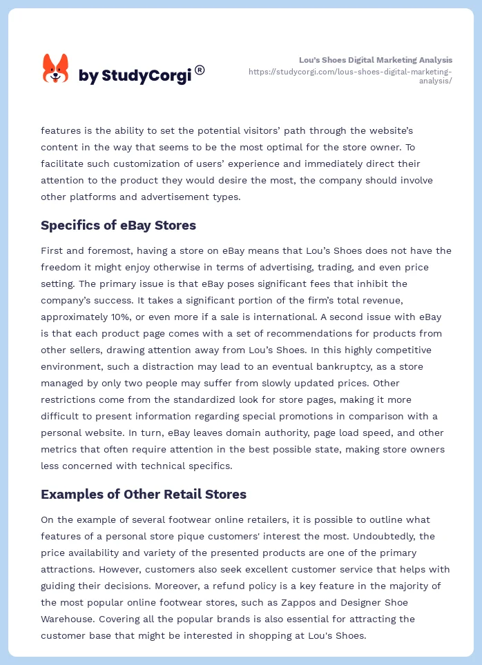 Lou’s Shoes Digital Marketing Analysis. Page 2