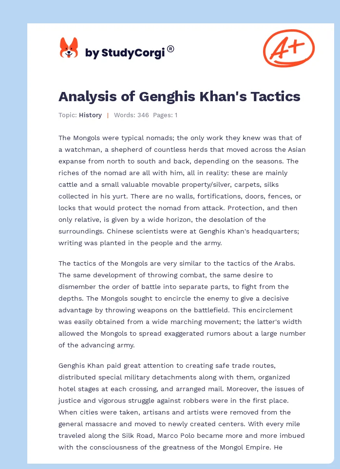 Analysis of Genghis Khan's Tactics. Page 1