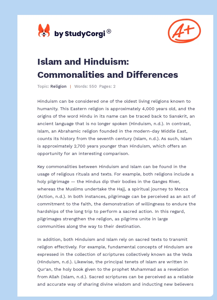 Islam and Hinduism: Commonalities and Differences. Page 1