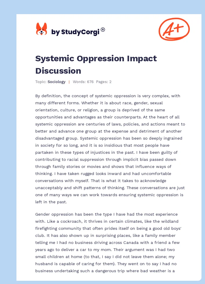 Systemic Oppression Impact Discussion. Page 1