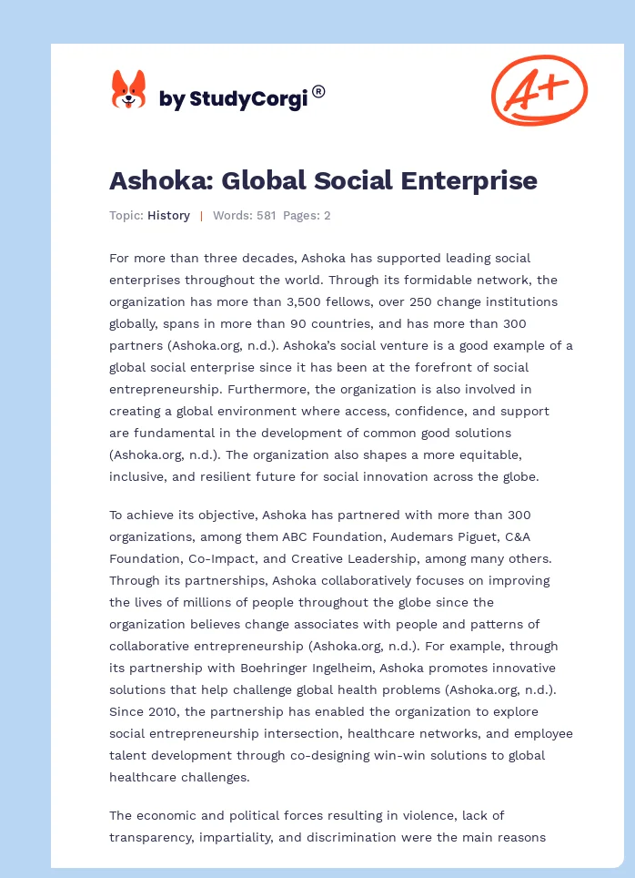 Ashoka: Global Social Enterprise. Page 1
