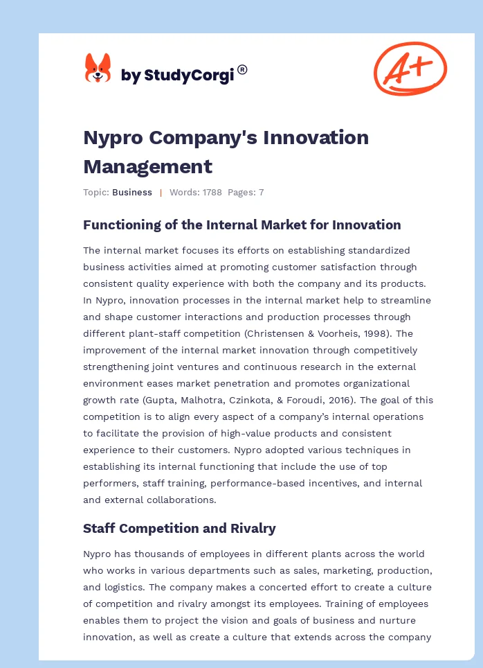 Nypro Company's Innovation Management. Page 1