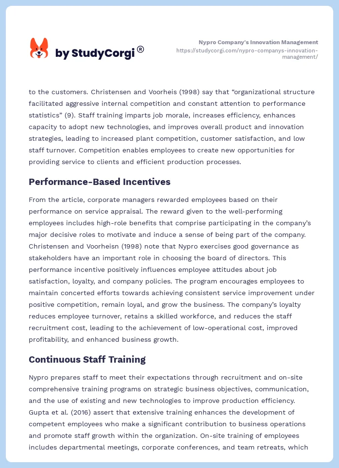 Nypro Company's Innovation Management. Page 2