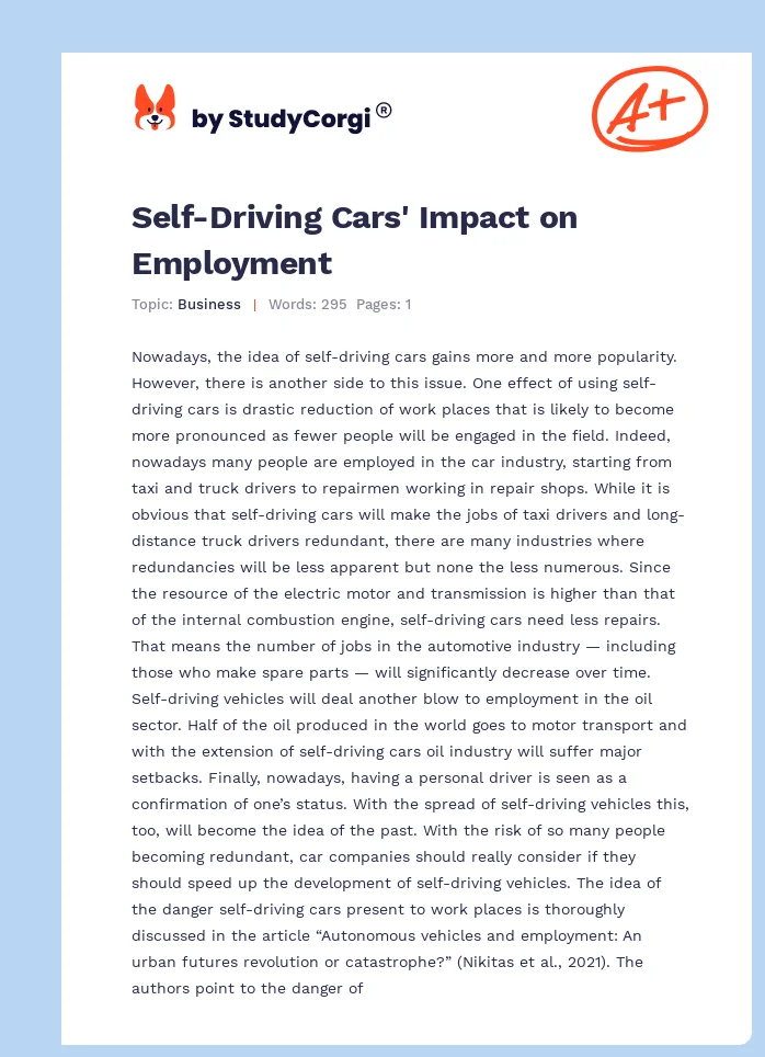 Self-Driving Cars' Impact on Employment. Page 1