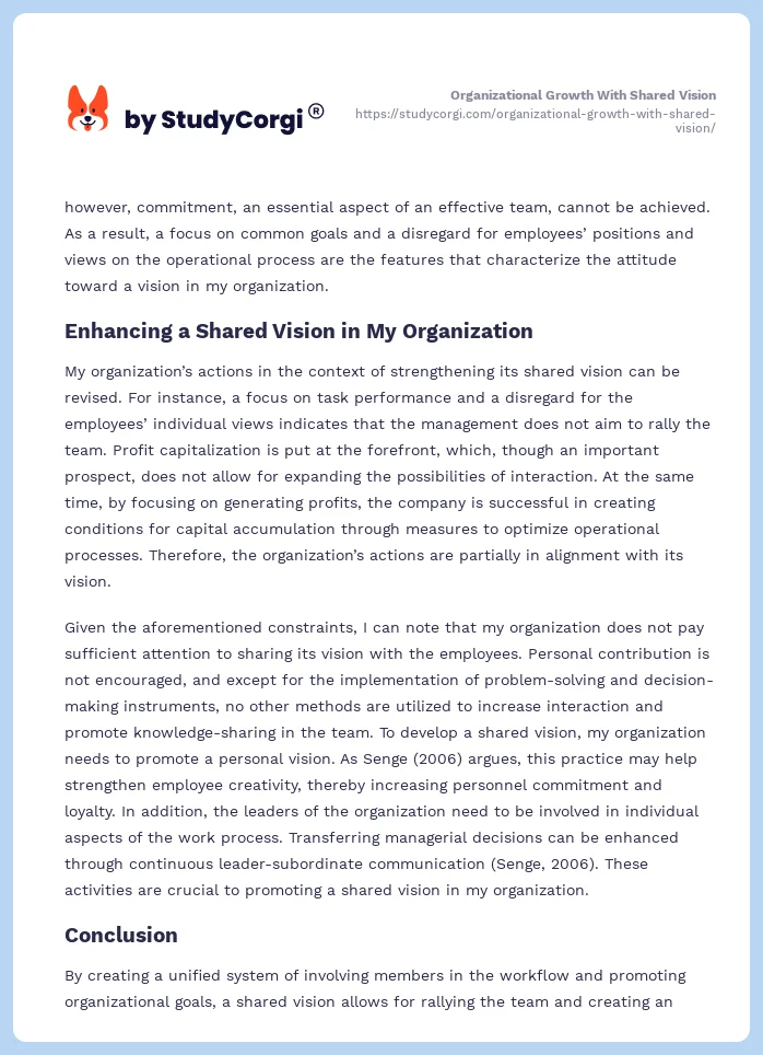 Organizational Growth With Shared Vision. Page 2