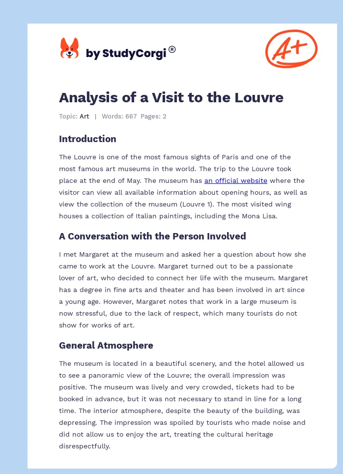 Analysis of a Visit to the Louvre. Page 1