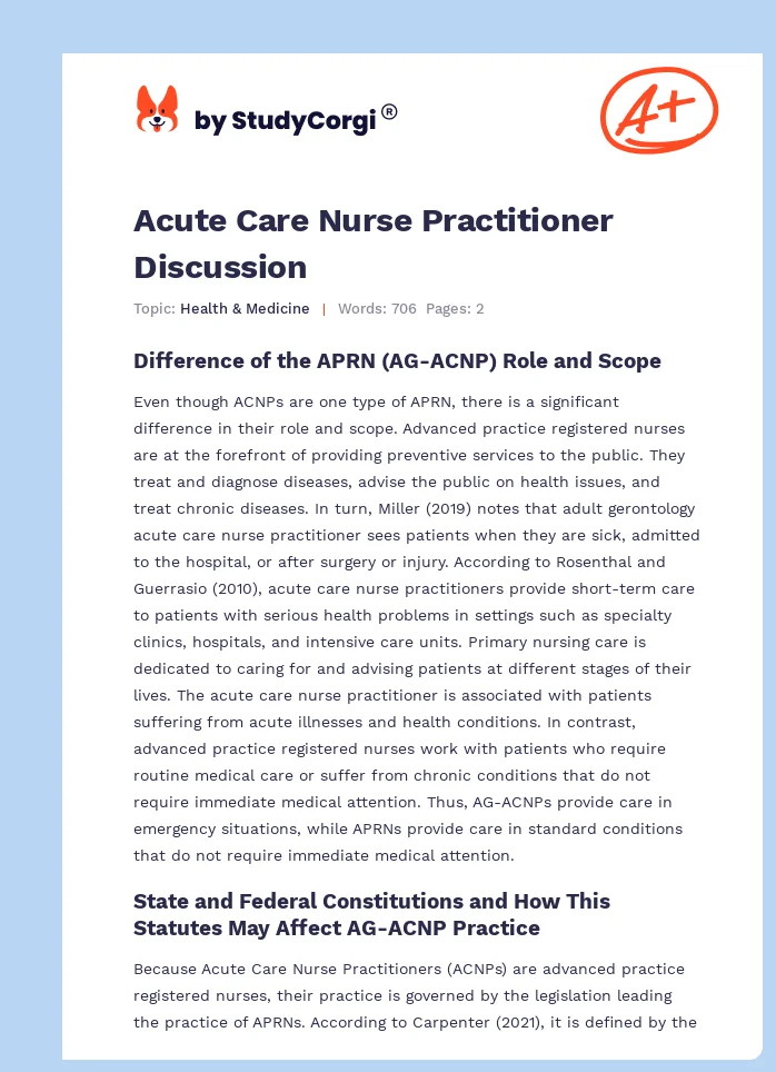 Acute Care Nurse Practitioner Discussion. Page 1