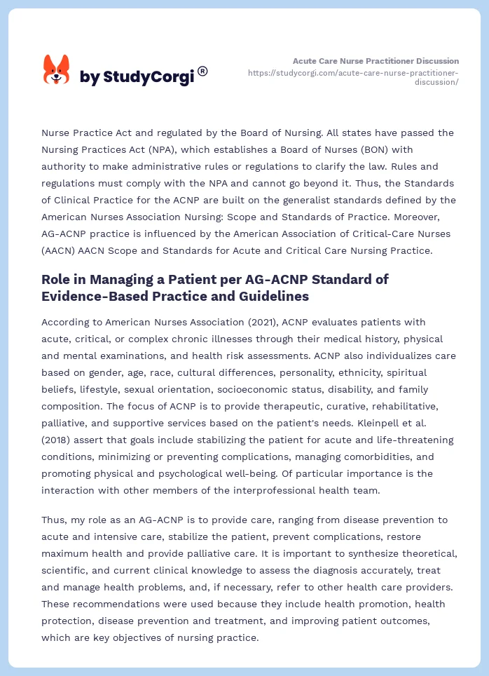 Acute Care Nurse Practitioner Discussion. Page 2