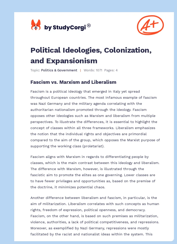Political Ideologies, Colonization, and Expansionism. Page 1