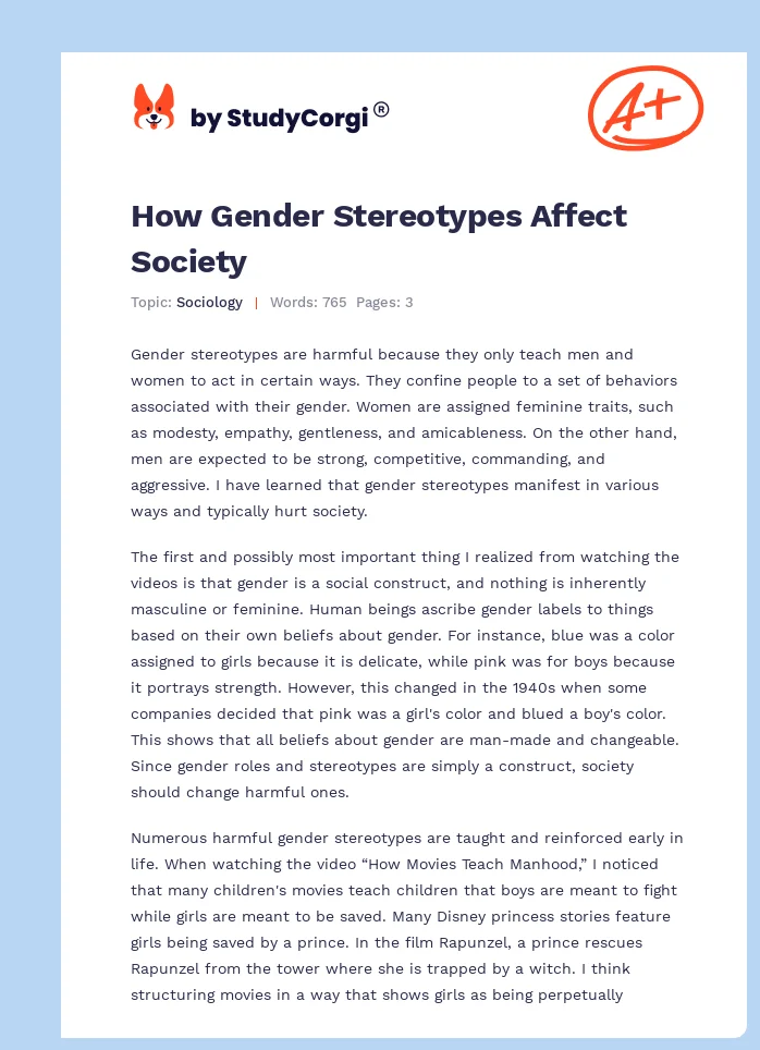 How Gender Stereotypes Affect Society. Page 1