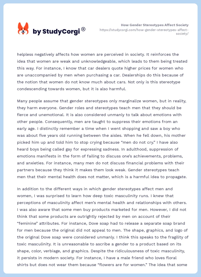 How Gender Stereotypes Affect Society. Page 2