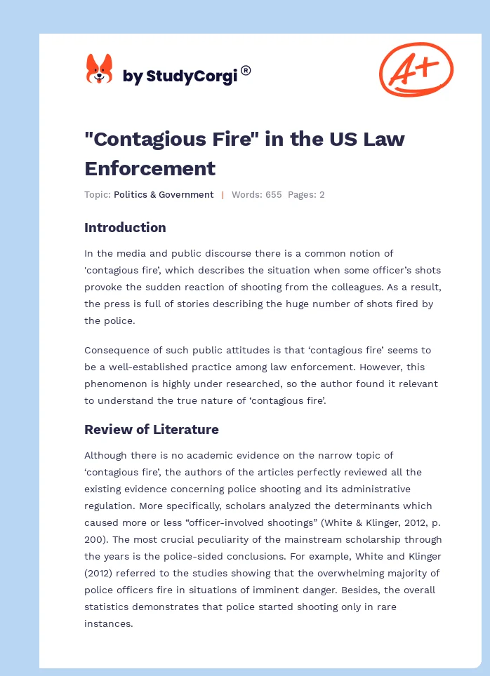 "Contagious Fire" in the US Law Enforcement. Page 1