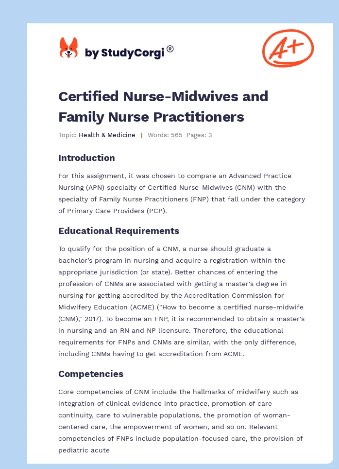 Certified Nurse-Midwives and Family Nurse Practitioners. Page 1