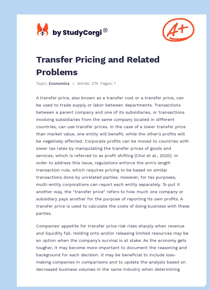 Transfer Pricing and Related Problems. Page 1