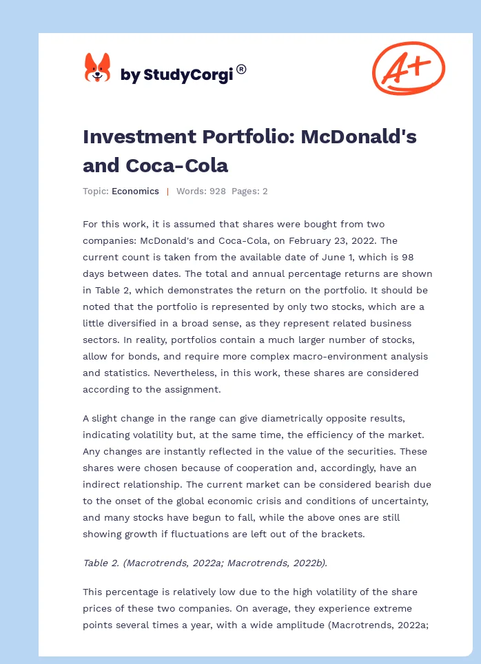 Investment Portfolio: McDonald's and Coca-Cola. Page 1