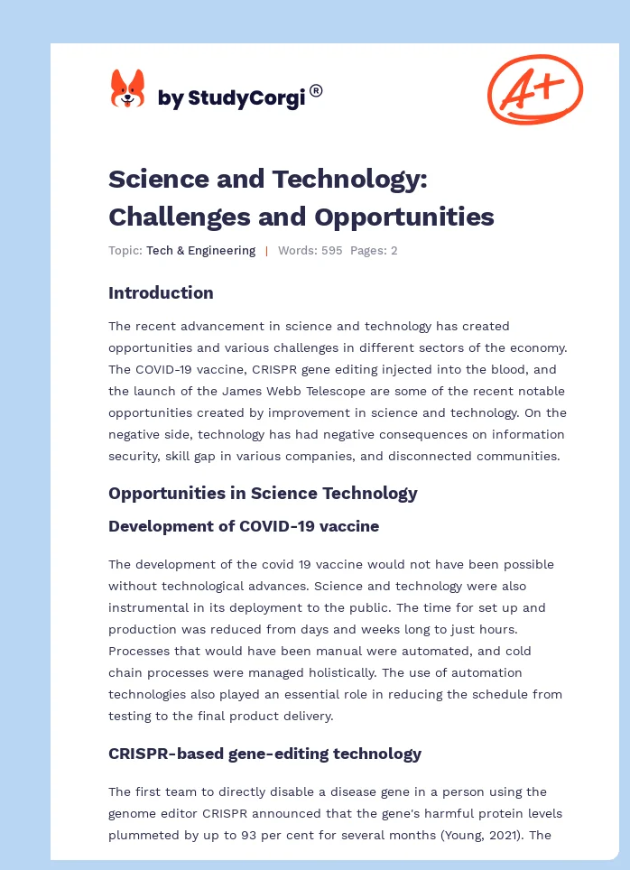 Science and Technology: Challenges and Opportunities. Page 1