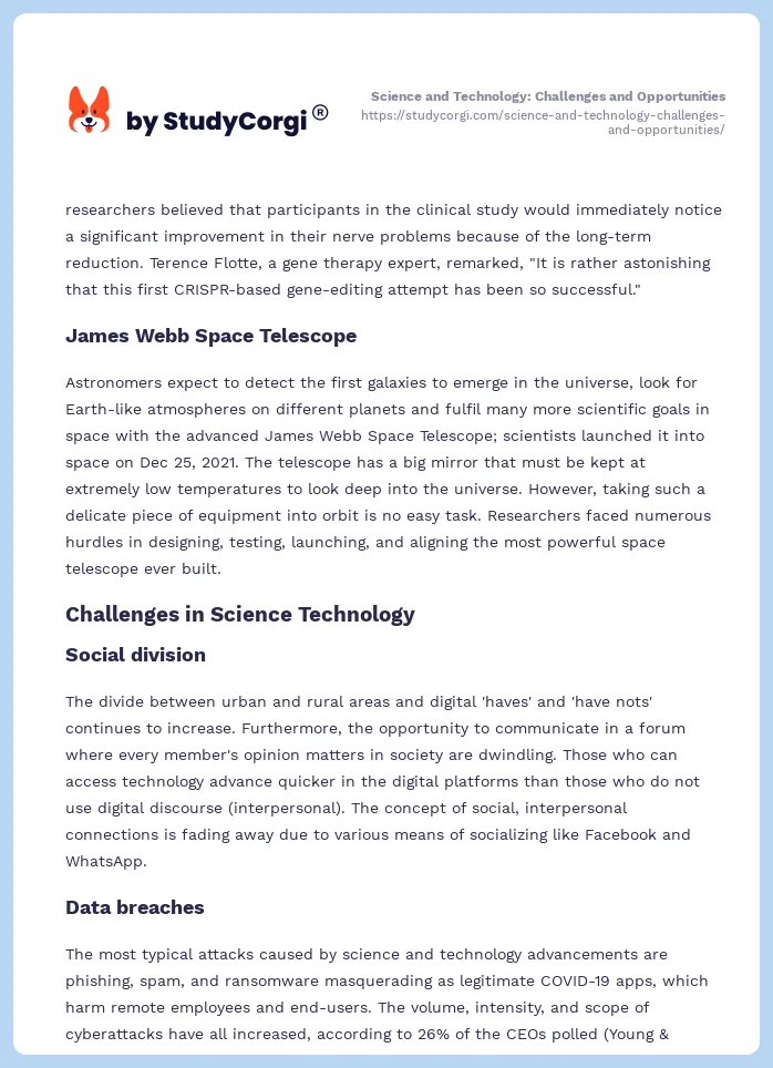 Science and Technology: Challenges and Opportunities. Page 2