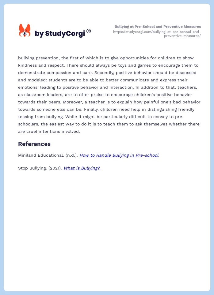 Bullying at Pre-School and Preventive Measures. Page 2