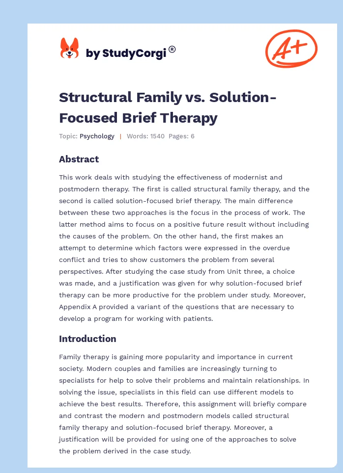 Structural Family vs. Solution-Focused Brief Therapy. Page 1