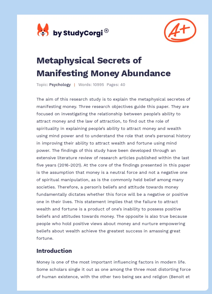 Metaphysical Secrets of Manifesting Money Abundance. Page 1