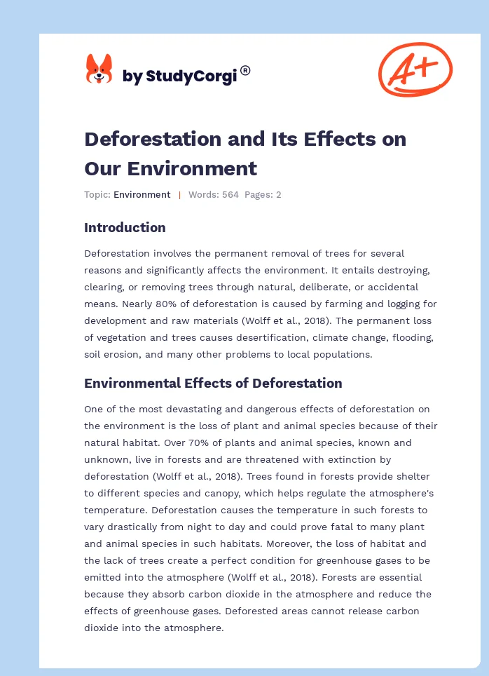Deforestation and Its Effects on Our Environment. Page 1