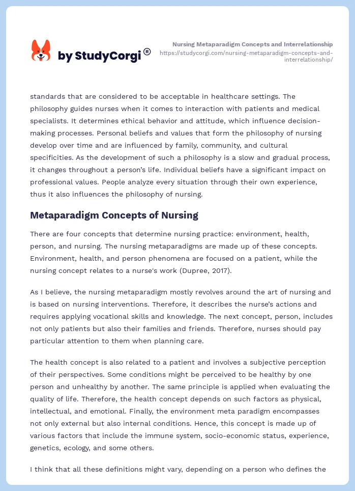 Nursing Metaparadigm Concepts and Interrelationship. Page 2