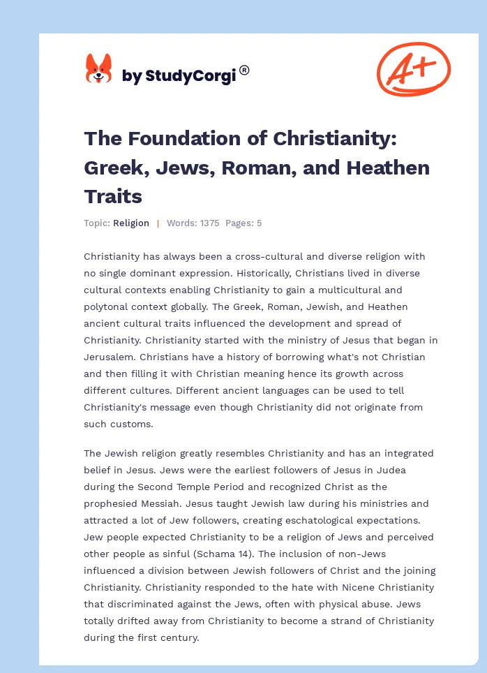 The Foundation of Christianity: Greek, Jews, Roman, and Heathen Traits. Page 1
