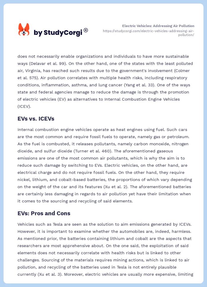 Electric Vehicles: Addressing Air Pollution. Page 2