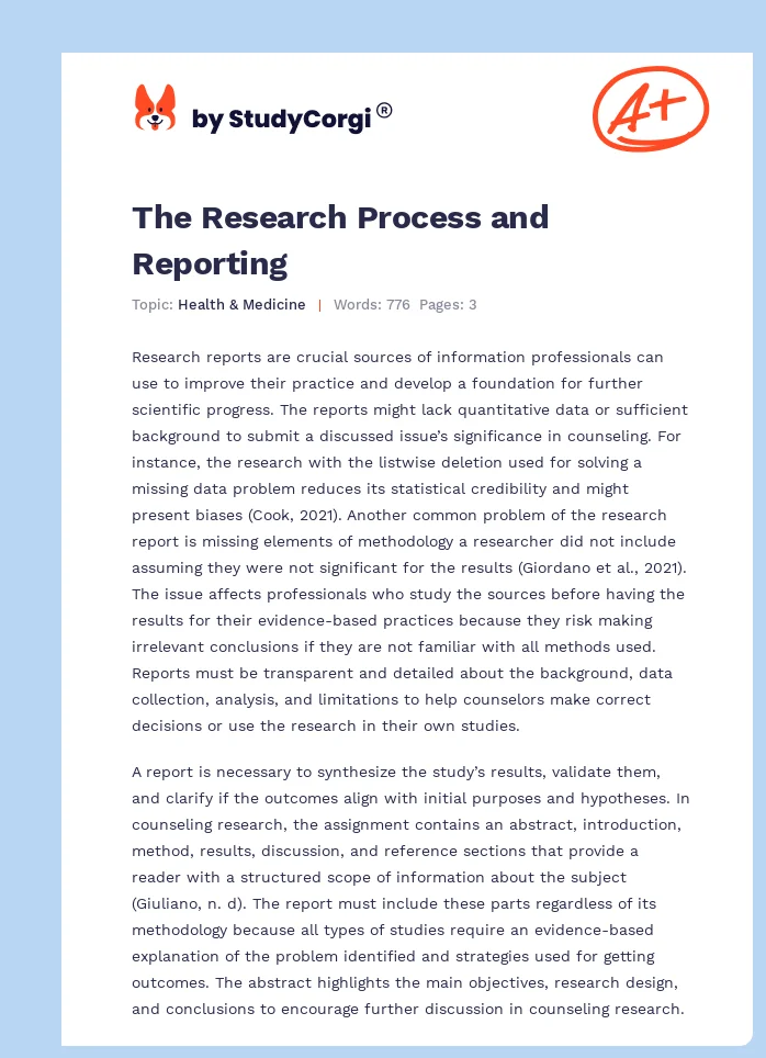 The Research Process and Reporting. Page 1
