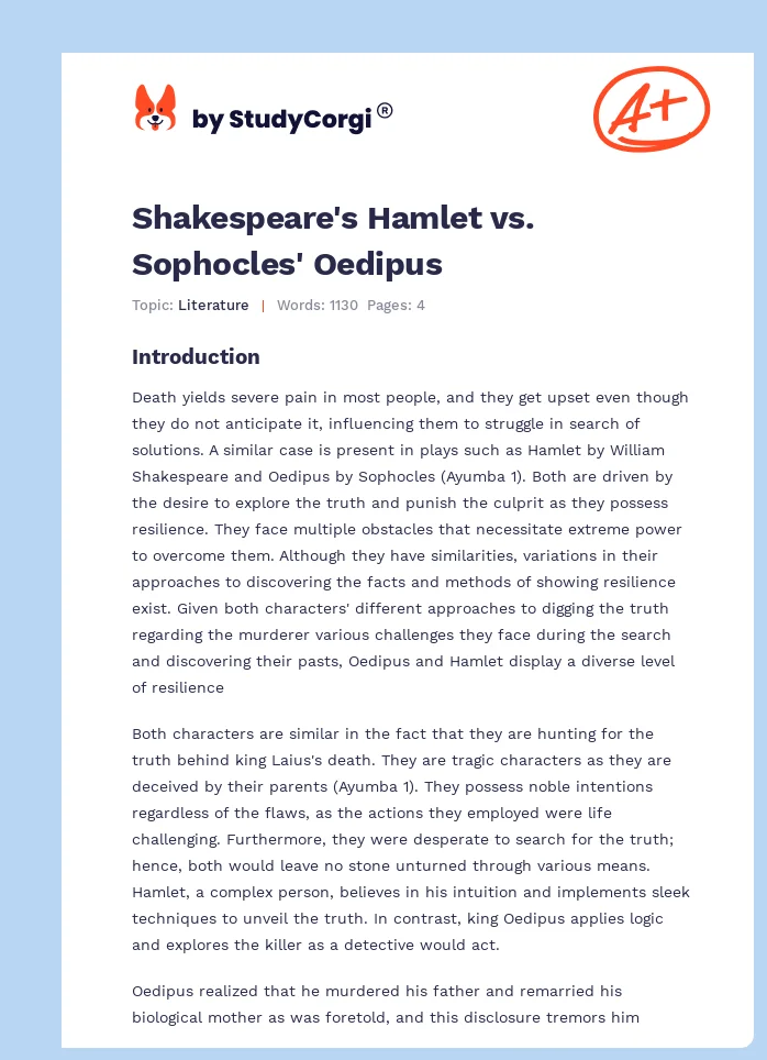 Shakespeare's Hamlet vs. Sophocles' Oedipus. Page 1