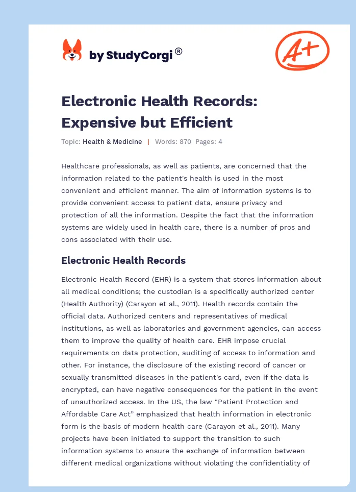 Electronic Health Records: Expensive but Efficient. Page 1