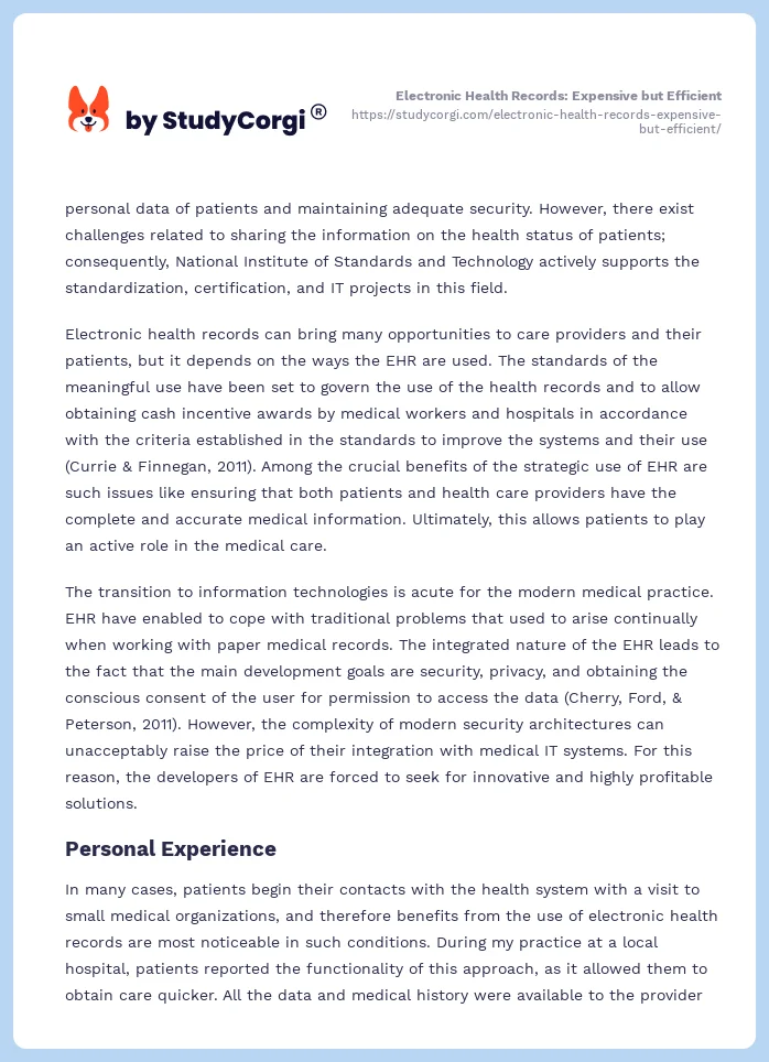 Electronic Health Records: Expensive but Efficient. Page 2