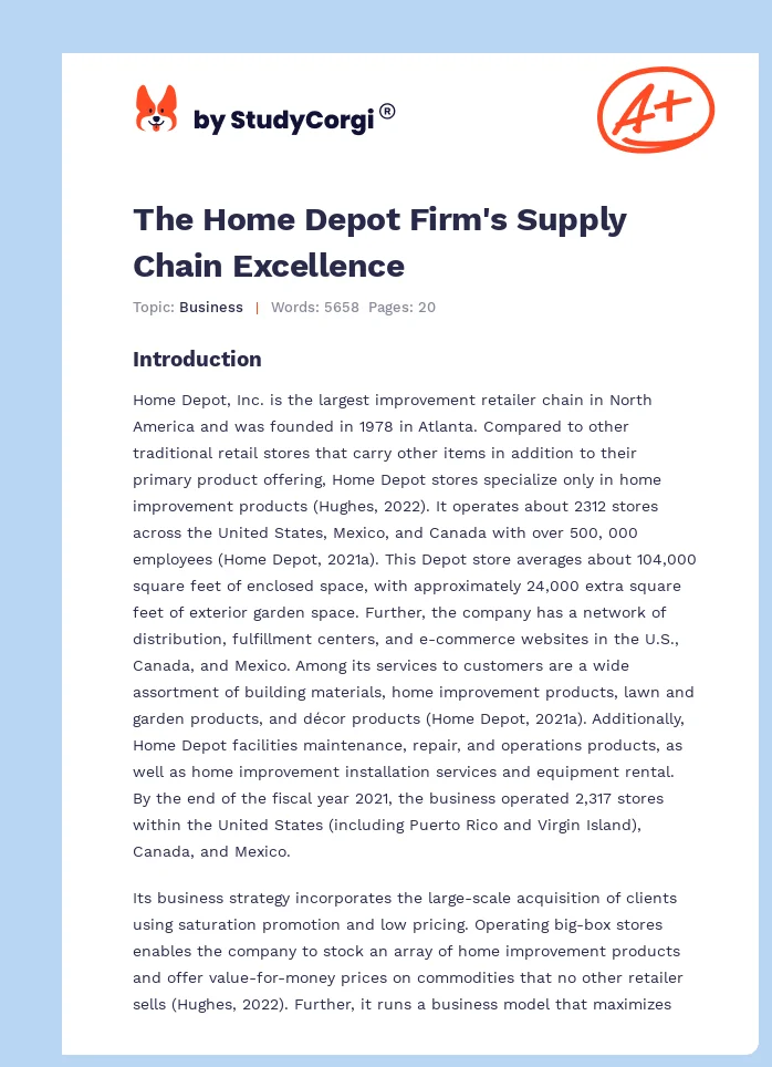 The Home Depot Firm's Supply Chain Excellence. Page 1