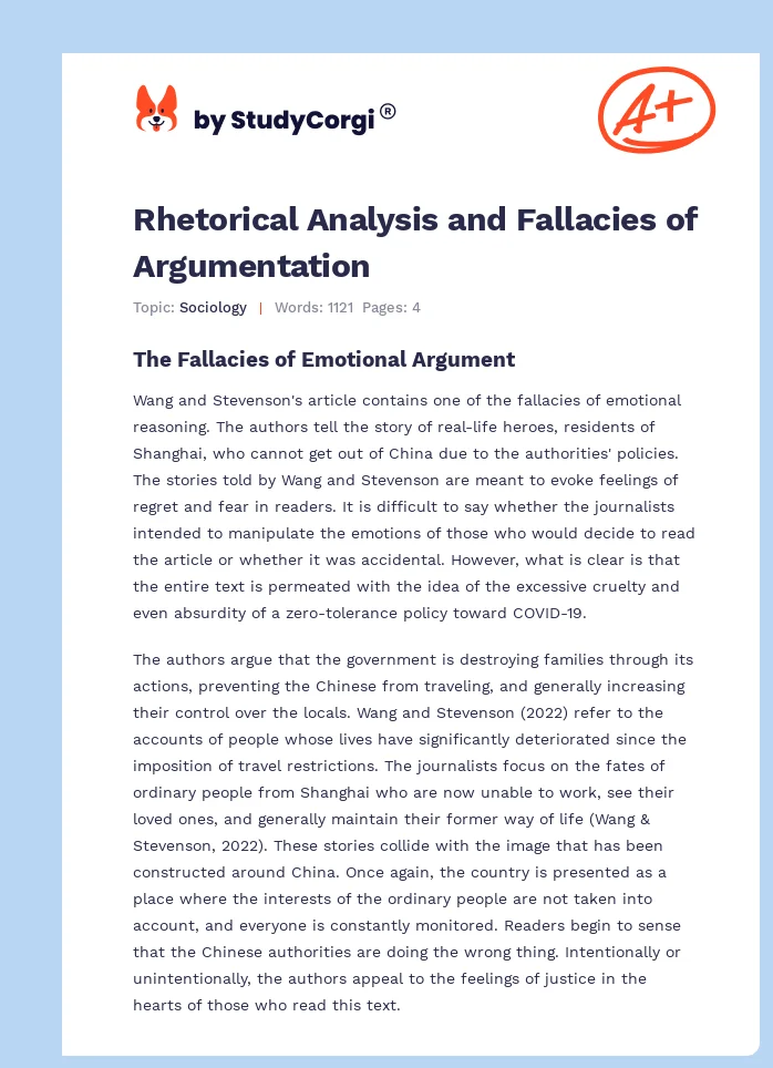 Rhetorical Analysis and Fallacies of Argumentation. Page 1
