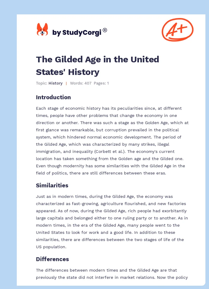 The Gilded Age in the United States' History. Page 1