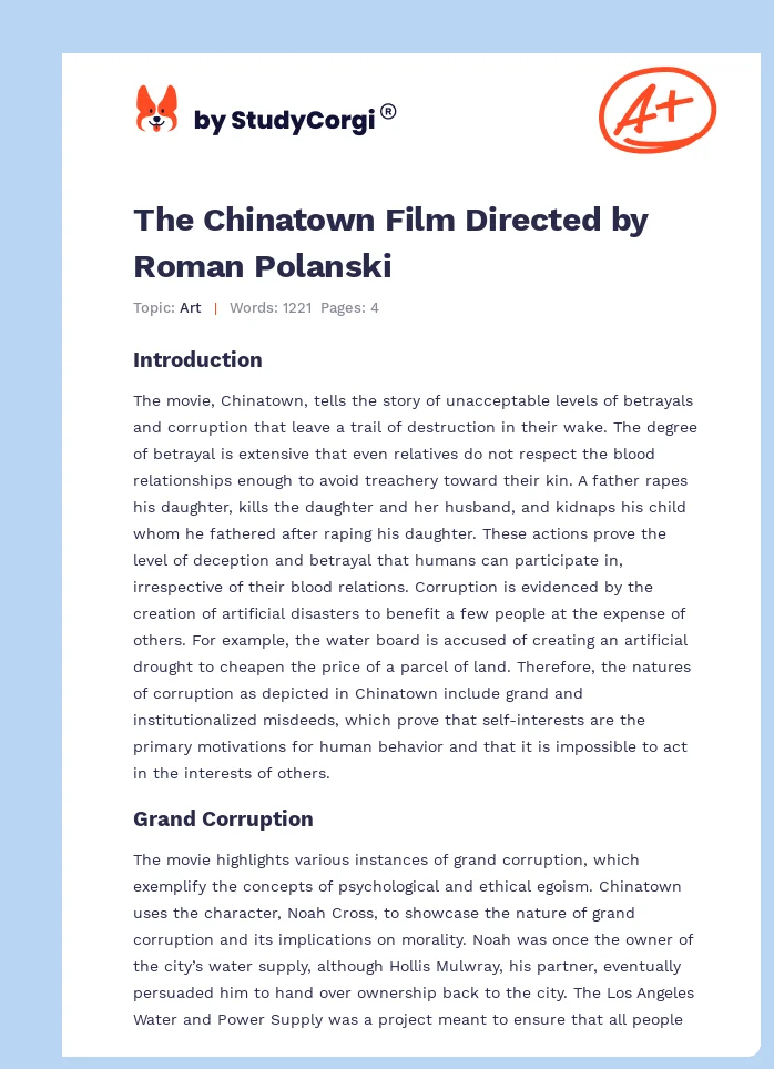The Chinatown Film Directed by Roman Polanski. Page 1