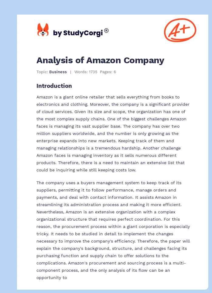 Analysis of Amazon Company. Page 1