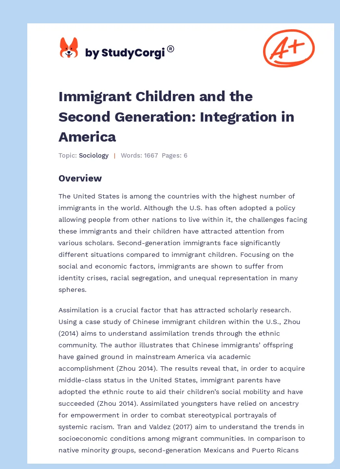 Immigrant Children and the Second Generation: Integration in America. Page 1