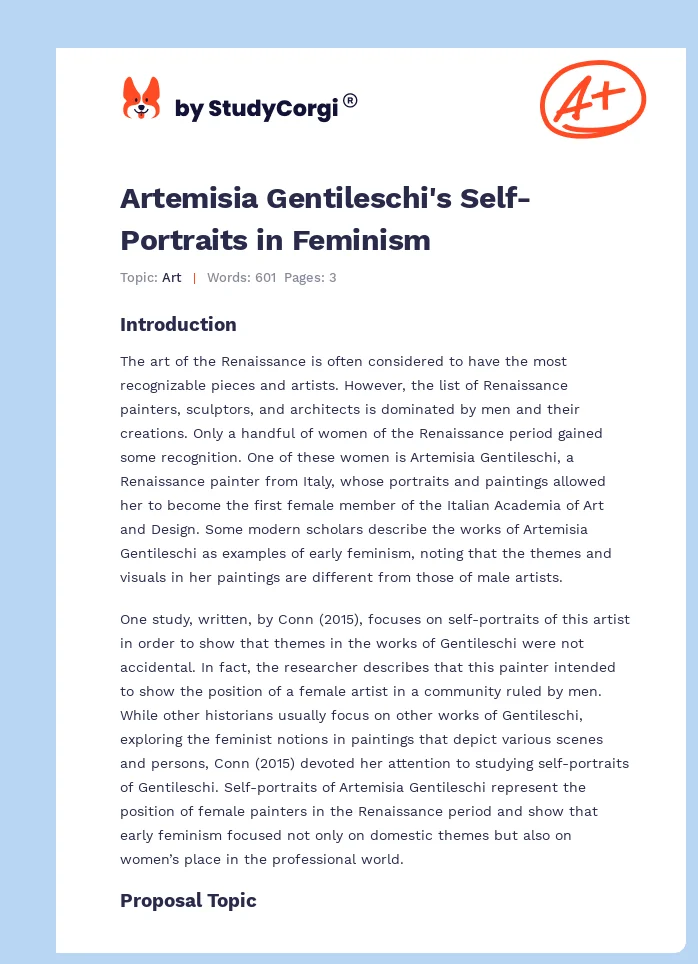 Artemisia Gentileschi's Self-Portraits in Feminism. Page 1