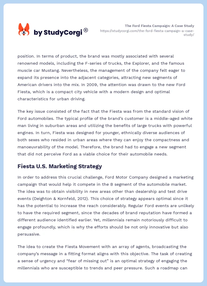 The Ford Fiesta Campaign: A Case Study. Page 2