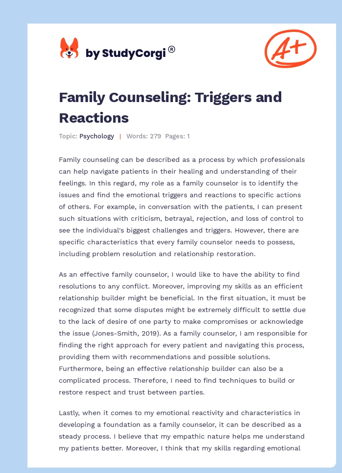 Family Counseling: Triggers and Reactions. Page 1