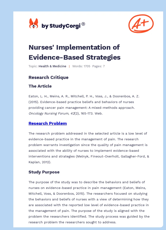 Nurses' Implementation of Evidence-Based Strategies. Page 1